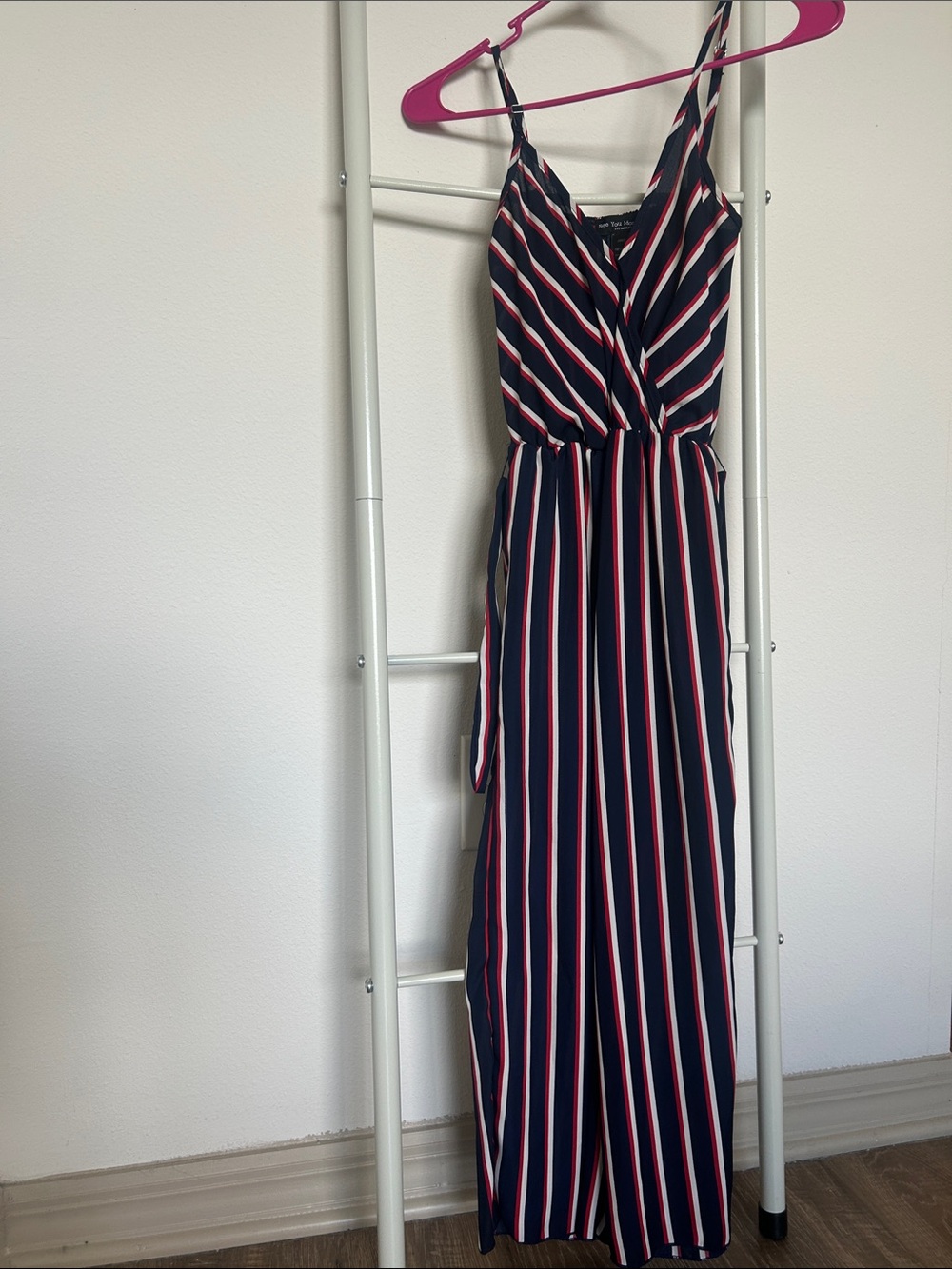 Striped Navy Maxi Sundress with Pink & White Accents